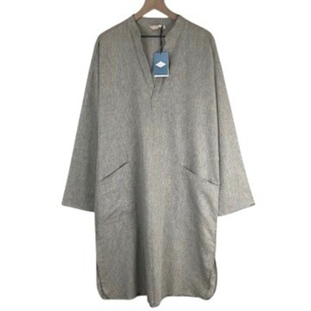 NWT FRETTE Linen Cotton Tunic Sz S/M Gray Taupe Pockets Unisex Kaftan Italy NEW